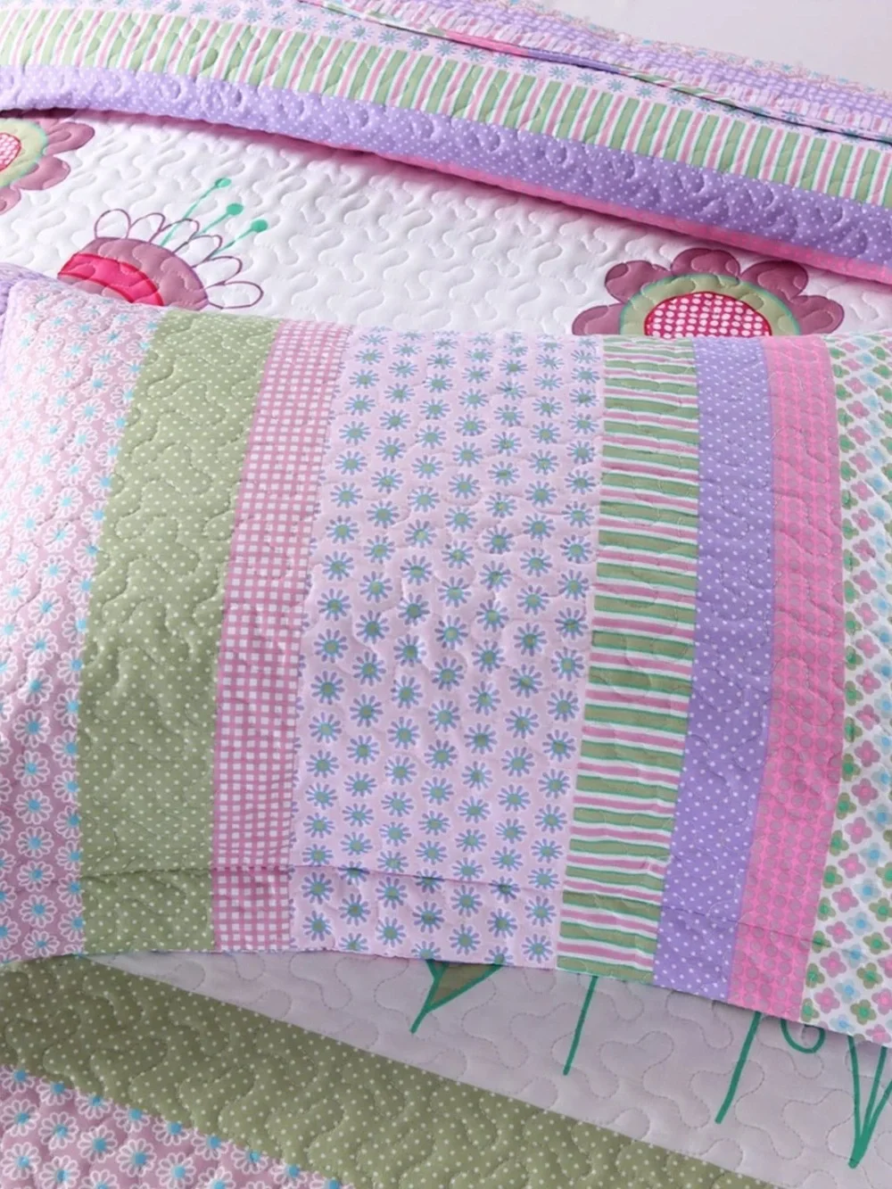 3 PIECE KIDS FLORAL QUILT BEDSPREAD SET